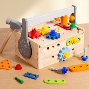 Ensemble d'outils <span class=keywords><strong>en</strong></span> <span class=keywords><strong>bois</strong></span> pour enfants <span class=keywords><strong>en</strong></span> gros, style Montessori, avec vis et écrous à démonter et assembler, blocs de construction, établi, jouets de jeu de rôle précoce - Product Image 4
