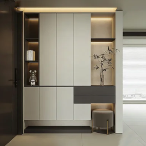 Meuble à chaussures moderne minimaliste en bois avec 5 étagères, à poser au sol, pour salon, entrée, rangement, gain de place, pour la maison - Product Image 4