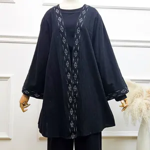 2024 Dubai Clothes Fashion Modest Casual Open Abaya Turkish 2pcs Set Women Clothing Muslim Open Abaya Set