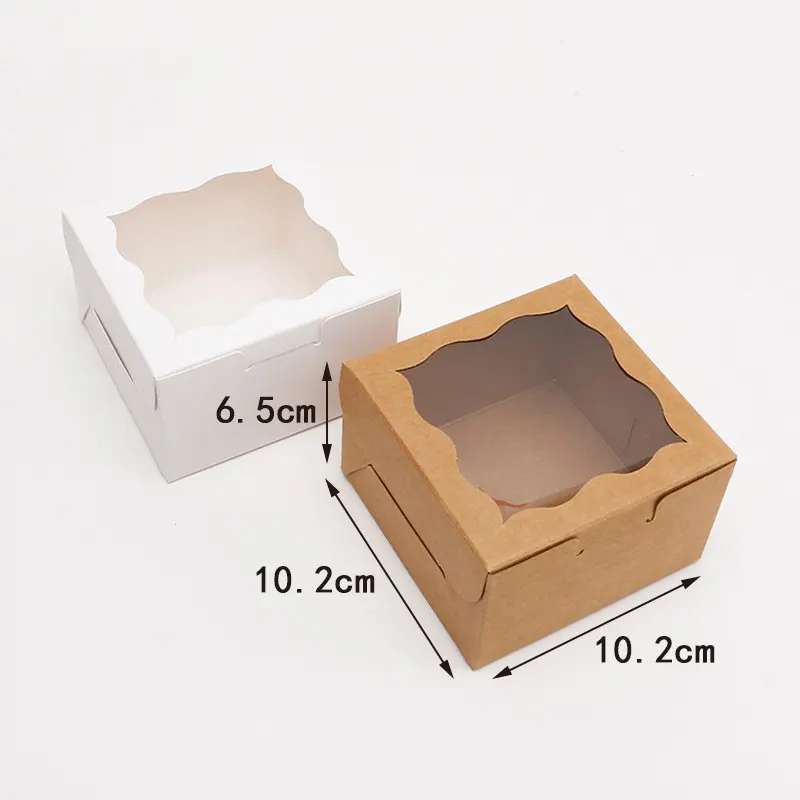 Vente en gros en ligne Boîte à biscuits kraft blanche portable de célébrité 4x4x2.5 pouces avec fenêtre transparente à bord de fleur Boîtes à gâteaux de pâtisserie de boulangerie