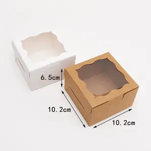 Toptan Online ünlü taşınabilir 4x4x2.5 inç beyaz Kraft kurabiye kutusu ile temizle çiçek kenar pencere ekmek pasta kek kutuları