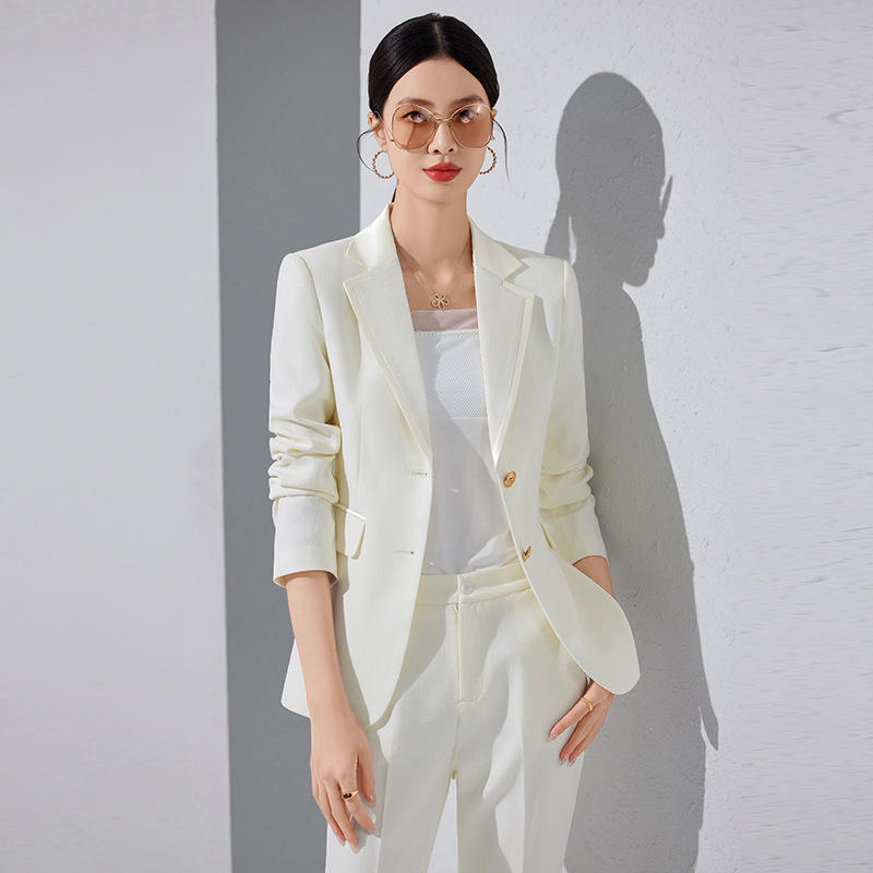 Women's Single Button Solid Color V-Neck Long Sleeve Suit Sets