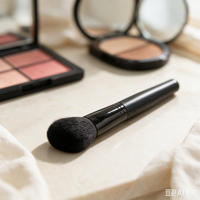Kuas Blush Angular Gagang Plastik Bulu Sintetis Vegan Bebas Kekejaman Hewan Tampilan Rias Wajah Terpadu untuk Krim, Cair, Bedak, dan Bronzer