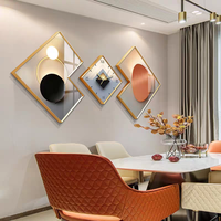 Grosir 3D desain Modern tiga jam Mural emas mewah bingkai campuran aluminium jam dinding seni kristal porselen lukisan dekorasi.