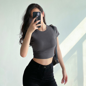 Verano estampado manga corta cuello redondo Crop Tops <span class=keywords><strong>mujer</strong></span> <span class=keywords><strong>ropa</strong></span> <span class=keywords><strong>90s</strong></span> <span class=keywords><strong>Vintage</strong></span> dulce Y2K Harajuku Casual Slim Streetwear ombligo camiseta - Product Image 1