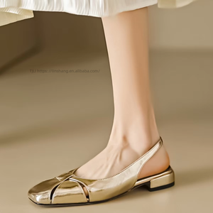 Factory Wholesale Square Head Hollow Out After the Empty Single Retro Thick Low <b>Heel</b> Flat Baotou Sandals for Women's Shoes - Product Image 3