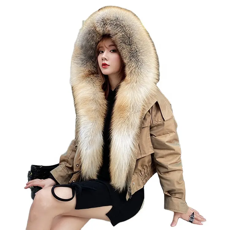 Gaya Baru Real Fox Fur Tanaman Jaket Real Domba Bulu Lapisan Tahan Dr Wanita Bulu Jaket Bomber