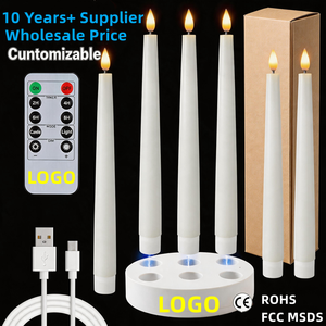 Bougies <span class=keywords><strong>LED</strong></span> sans flamme 3D rechargeables avec station de charge, effet de flamme vacillante, en cire véritable, pour la décoration d'hôtels et de restaurants - Product Image 1