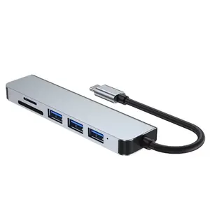 מתאם 6 ב-1 סוג C רב יציאות אלומיניום USB3.0 2.0 HD תמיכה בעיגון רכזת עגינה למחשב נייד TF SD קורא ממשק כרטיס