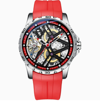 Luxuriöse Skelett-Mechanikuhr für Herren, Wasserdichte Leuchtende Automatik-Armbanduhr mit Blauem Silikonarmband