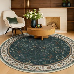 Vintage Boho éclectique Floral <span class=keywords><strong>vert</strong></span> <span class=keywords><strong>foncé</strong></span> <span class=keywords><strong>tapis</strong></span> ronds 6 pieds pour chambre lavable Low Pile antidérapant zone circulaire <span class=keywords><strong>tapis</strong></span> Textiles <span class=keywords><strong>de</strong></span> maison - Product Image 1