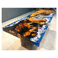 Table console élégante en bois massif avec panneau central Ensemble de table à manger pour restaurant Cuisine Bar Ensembles de table en bois de résine époxy