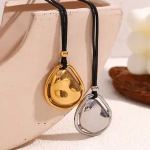 New Design Double Layer Hammered Coin Pendant Necklace Rope Chain 18k Gold Plated Stainless Steel Jewelry