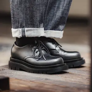 Maden Derby ayakkabı erkekler hakiki deri çizme kalın kauçuk siyah su geçirmez iş ayakkabısı Retro İngiliz tarzı yönlü günlük çizmeler