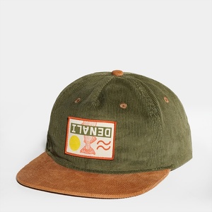 Casquettes personnalisées non structurées en tissu vert avec logo brodé, casquettes snapback en velours côtelé à 5 panneaux - Product Image 1