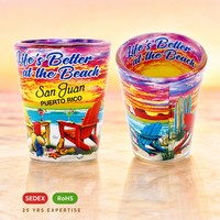 Verres à shot imprimés décoratifs et durables, souvenir de voyage de Porto Rico, avec logo personnalisé, fabriqués en usine depuis 25 ans
