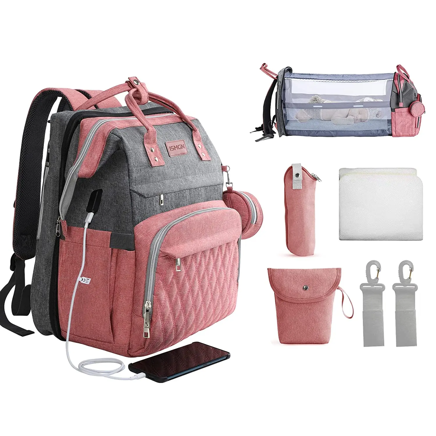 Outdoor USB Waterproof Mummy Baby Diaper Bag Backpack for Travel Custom Fashionable Organizer