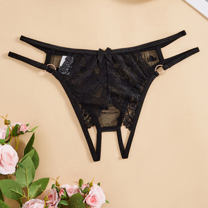 Ding Zhi Mei <b>Sexy</b> <b>Thong</b> Black Sheer Lace Low Rise Women's Lingerie Crotchless Insertable - Product Image 1