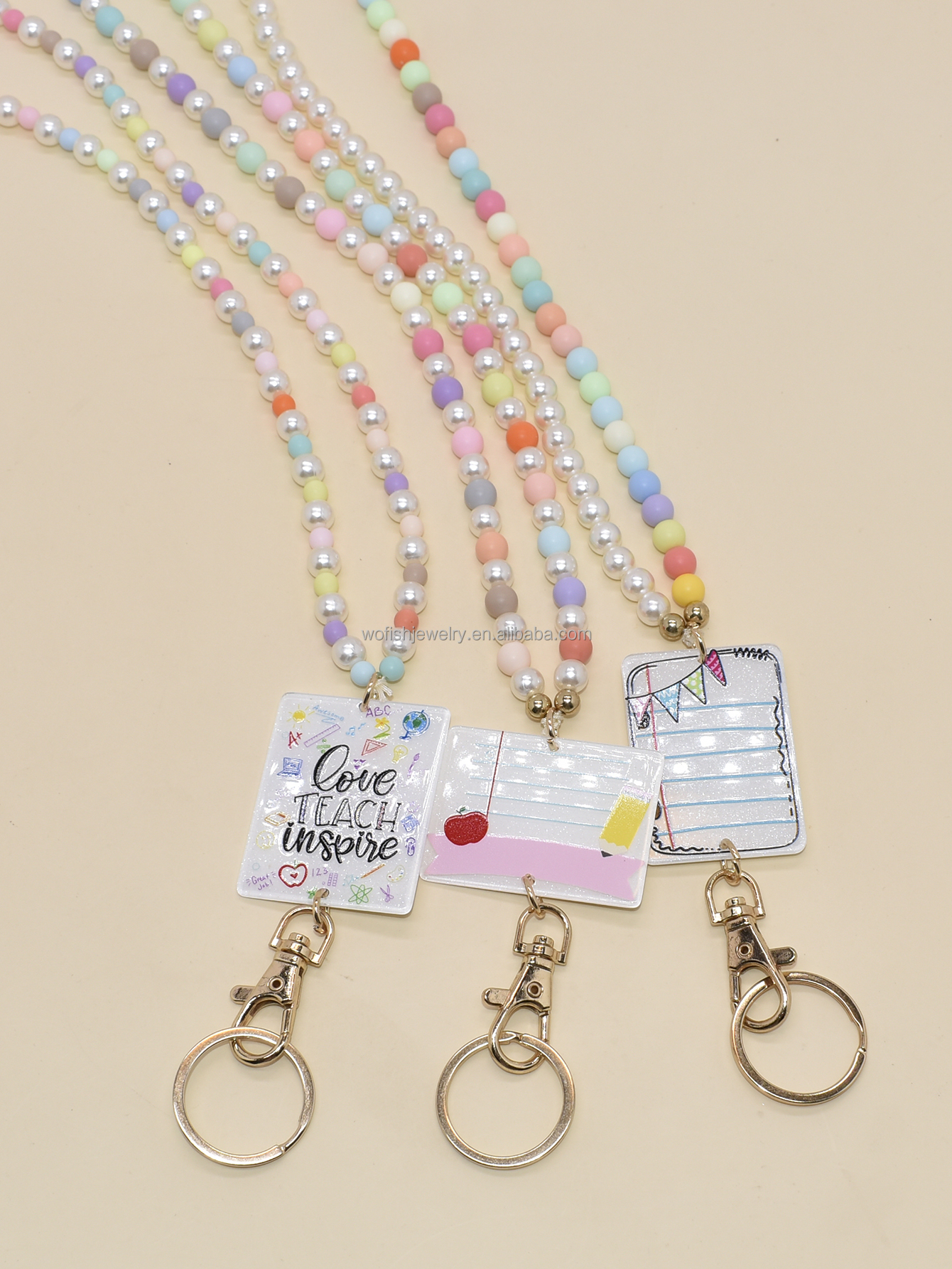 Customized New ID Badge Lanyard Wooden Beaded Lanyard Teacher Lanyard Gift Image 3