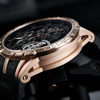 Reloj Deportivo de Diseño de Marca Superior OBLVLO para Hombre, Esfera de Esqueleto, Oro Rosa, Automático, de Cuerda Automática, Correa de Goma, Modelo LM