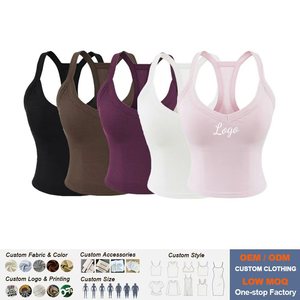 Débardeur de yoga court pour femme, <span class=keywords><strong>col</strong></span> <span class=keywords><strong>en</strong></span> <span class=keywords><strong>V</strong></span>, dos nageur <span class=keywords><strong>en</strong></span> Y, avec soutien-gorge rembourré amovible intégré, <span class=keywords><strong>en</strong></span> maille extensible douce, coupe ajustée, pour l'entraînement - Product Image 1