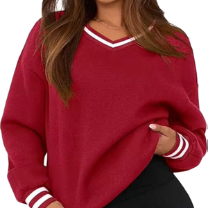 Sweat à capuche marron foncé pour femme, col en V, manches longues, en coton, coupe ample, style streetwear, personnalisable OEM, mode décontractée, automne - Product Image 1