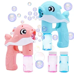 Best Seller Summer Outdoor Toys LED Light Up Whale Automatic Bubble Maker Blower Machine W/ Bubble Solutions Bubble Gun for Kids