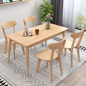 Solid Wood <b>Dining</b> Table <b>Set</b> 4 Piece Rectangular Nordic Style <b>Space</b> <b>Saving</b> <b>Dining</b> Room Furniture - Product Image 1