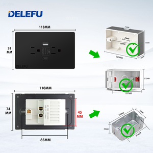 DELEFU Panneau PC noir ignifuge Mexique <span class=keywords><strong>Standard</strong></span> Type C Charge rapide Prise américaine 124*76mm Interrupteur de prise murale - Product Image 5