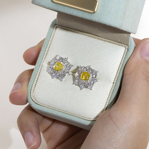 Boucles d'oreilles Messi Jewelry MSE-954 en or blanc 9 carats avec diamants jaunes taille coussin pour femmes - Product Image 6