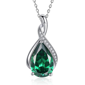 Green Gemstone Pendant Necklace 925 Silver Rhodium Plated Pear Cut Claw Setting Women's Classic Everyday Wear <b>Box</b> Chain - Product Image 1