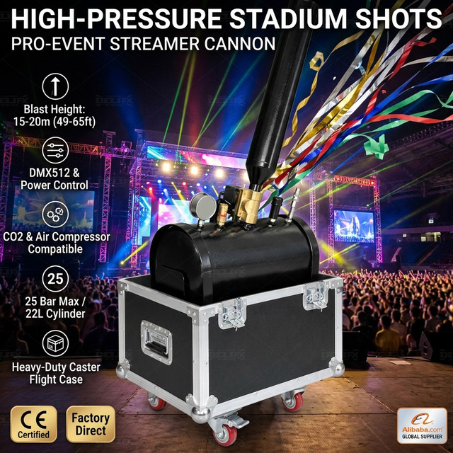 DMX DJ Stage Stadium Shot Cannon Holi Powder Gender Reveal Launcher Streamer Cannon Colored Paper Shooter for DJ Show Events