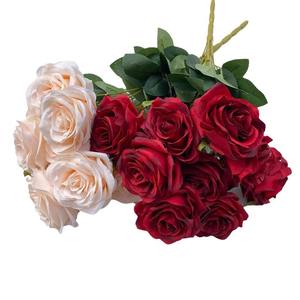 Cadeau de fête des mères 9 têtes artificielle poussiéreuse Rose soie Rose fleurs bouquet Bouquet Burut Orange décoration de mariage - Product Image 2