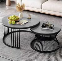 Table basse moderne de luxe avec cadre en métal et panneau en pierre, facile à assembler, design décoratif personnalisable pour salon