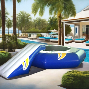 Trampoline flottant en PVC personnalisé de 15 pieds, combo avec toboggan <span class=keywords><strong>gonflable</strong></span>, pour la plage, pour lieu de résidence - Product Image 1