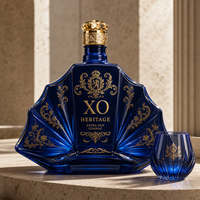 Bouteille en verre spécialisée en forme d'éventail de 720 ml avec bouchon fileté, adaptée aux spiritueux tels que le brandy, le gin, le whisky, le rhum et la vodka