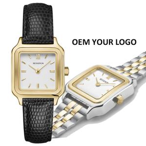 Reloj de Cuarzo Cuadrado para Damas a la Moda, 26 mm, Correa de Cuero y Acero Inoxidable, Logotipo Personalizado, Moderno - Product Image 1