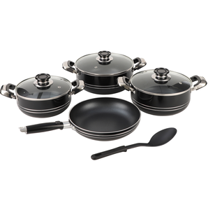 Juego de Ollas y Sartenes de Aluminio de Alta Calidad con Revestimiento Antiadherente, Tapas de Vidrio, Asas de Baquelita, 8 Piezas - Product Image 1