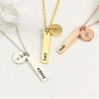 Acier inoxydable plaqué or 18K gravure personnalisée nom disque longue barre blancs plaque signalétique pendentif bijoux collier