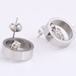 Crystal <b>Stud</b> <b>Earrings</b> Gold Steel Color 15MM Round Hollow Geometric Design Channel Setting Everyday Wear - Product Image 2