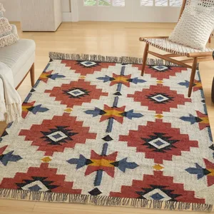 Karpet bahan Wool Jute Kilim bordir, karpet desain bunga geometris, karpet untuk rumah, Hotel, ruang tamu, taman, rumah sakit