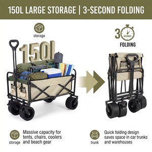 Chariot pliant robuste OEM, capacité 150 kg, acier haute teneur en carbone, toile Oxford 600D, roues tout-terrain, portable, pour camping et <span class=keywords><strong>plage</strong></span> - Product Image 1