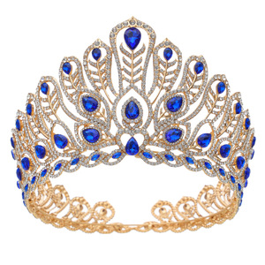 Couronne de concours de beauté de luxe plaquée or avec plumes de paon et cristaux, diadème multicolore en strass pour mariage et coiffe de mariée - Product Image 2