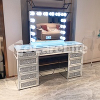 Ensemble de coiffeuse avec miroir en verre éclairé, style moderne argenté, pour chambre à coucher, Docarelife