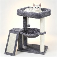 Arbre à chat multi-niveaux gris avec griffoir en sisal, hamac et lit en peluche – Mobilier pour animaux de compagnie
