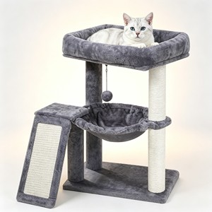 Árbol para Gatos Multinivel Gris con Poste Rascador <span class=keywords><strong>de</strong></span> Sisal, Cama Hamaca y Muebles <span class=keywords><strong>de</strong></span> Peluche para Mascotas - Product Image 4