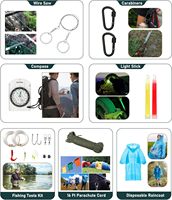 Kit de survie d'urgence personnalisé à marque privée pour 2-3 personnes, avec fer à allumer, bâton de feu, sac de survie et sac bandoulière