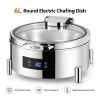 Chauffe-Plat Électrique Rond en Acier Inoxydable 304 de 6L avec Contrôle Numérique de la Température et Couvercle en Verre pour la Restauration