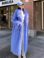 Manteau de luxe en vraie fourrure de mouton tibétain bleu périvinkle pour femme, longue veste en fourrure de mouton de Mongolie bouclée, véritable pardessus en fourrure de mouton brun