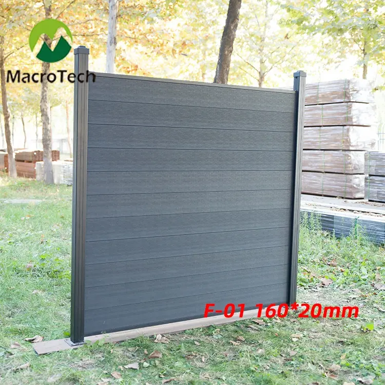 Clôture de confidentialité en bois et plastique WPC, clôture Composite avec cadre en aluminium pour jardin